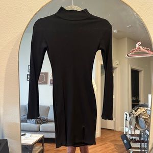 Lulu’s Sweet Season Black Ribbed Mock Neck Long Sleeve Bodycon Dress